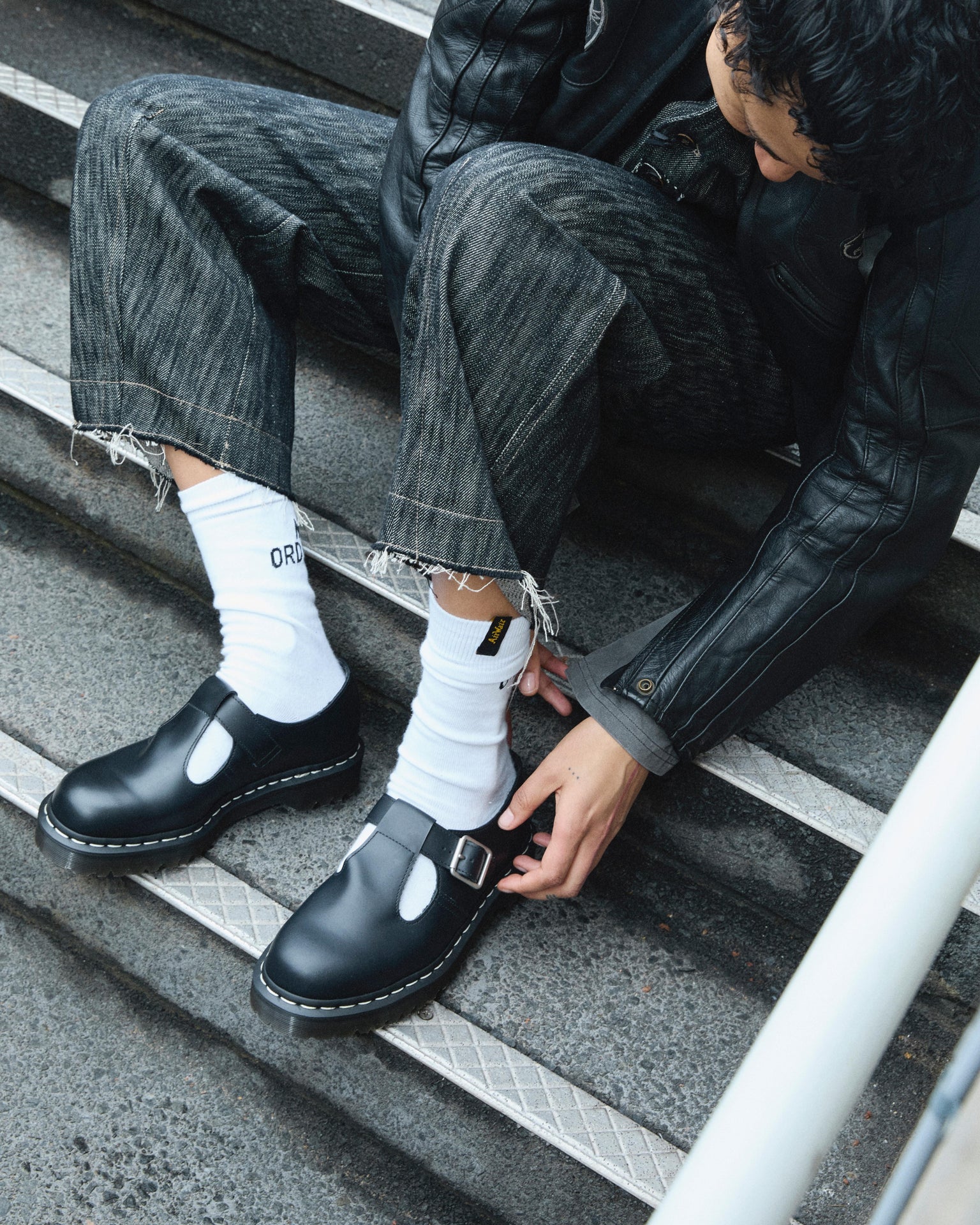 Polley Bex 白色縫線 光面皮革 厚底瑪莉珍鞋