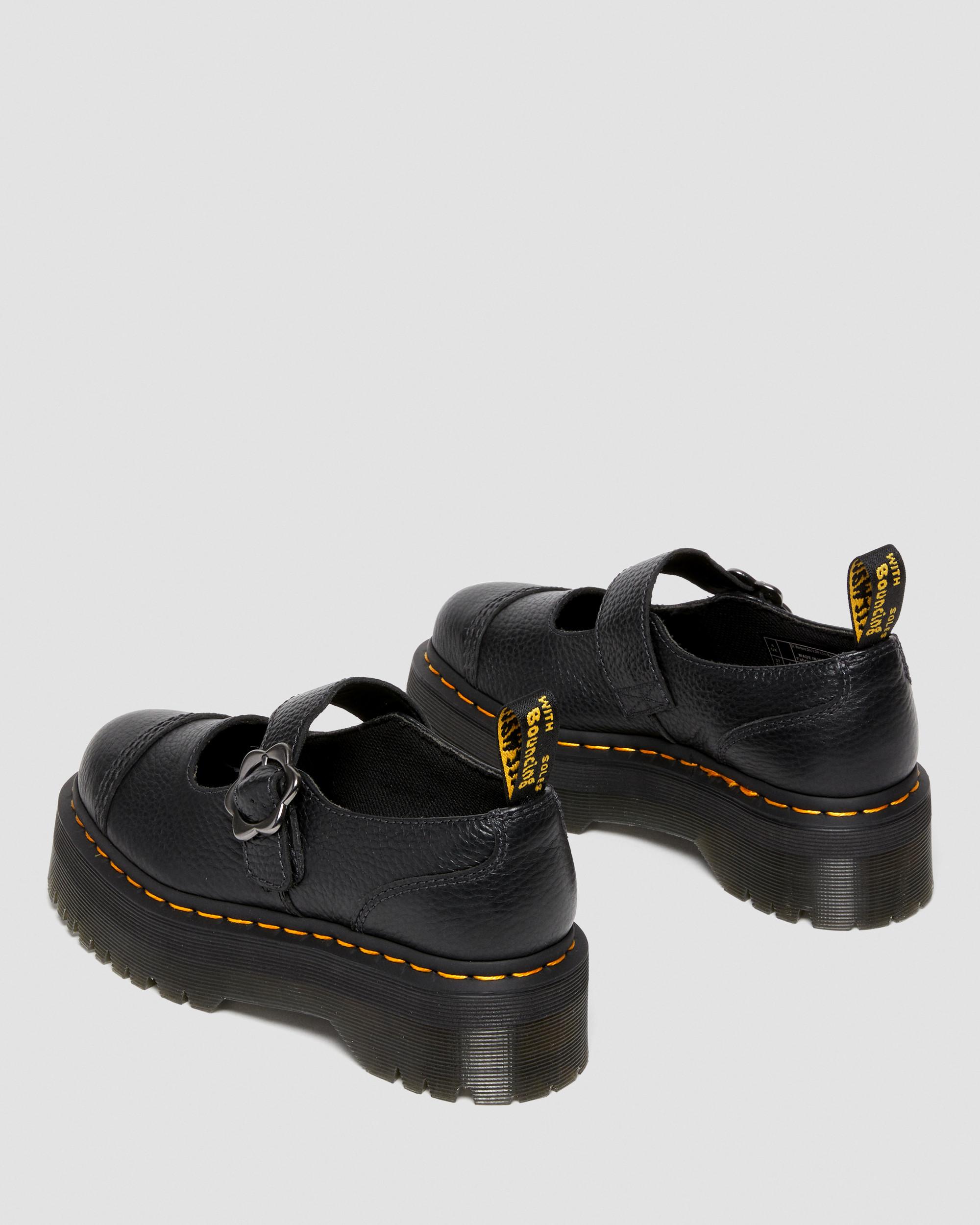 Addina Flower Buckle Leather Platform Shoes